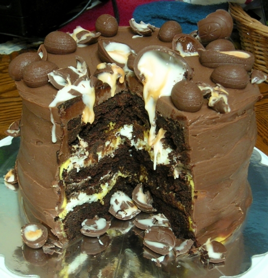 Many Cadbury crème eggs were harmed in the making of this cake.