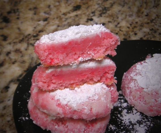 One of the cookies was sacrificed in order to showcase its beautiful pink interior. Think of it as a strawberry cookie steak!